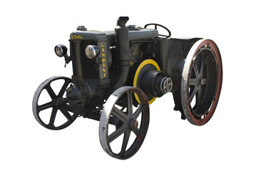 isolated black vintage tractor on white background