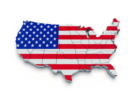 USA flag map. 3d