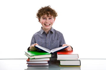 Boy learning isolated on white background