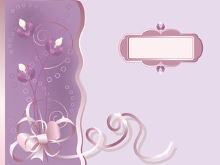 Decorative background with stylized flowers and ribbon.