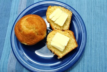 Corn Muffins on Blue
