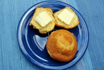 Corn Muffins with Butter on a Plate