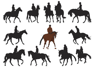 collection of horseback rider silhouettes