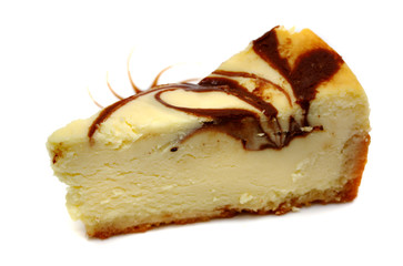 Gourmet slice of cheesecake on the white background
