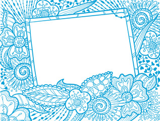 Doodle monochrome frame decorate by floral ornament