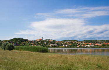 Tihany abbey with the inner lake and the village.Tihany abbey wi