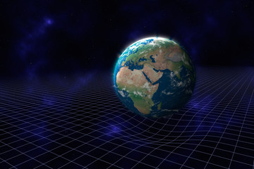 Kruemmung der Raumzeit durch die Masse des Planeten Erde