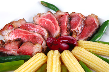 beef meat served with corns