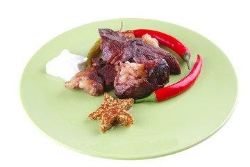 main course served on green plate