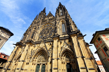 Fototapeta na wymiar Front view of Saint Vitus cathedral, Prague