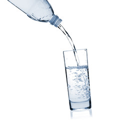 Water is poured into a glass from a bottle
