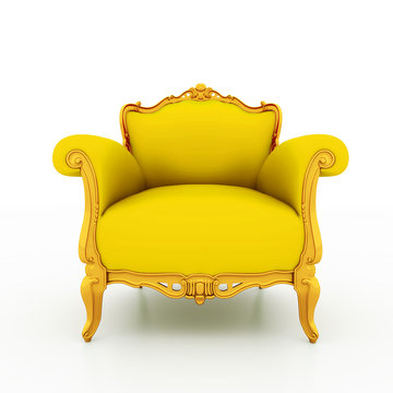 Classic glossy yellow armchair with golden details