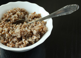 Cooked buckwheat on the plate