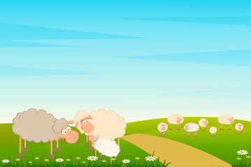 Obraz na płótnie Canvas cartoon smiling sheep in love