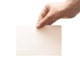 hand holding white empty paper