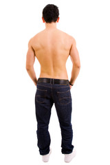 Fototapeta premium Young muscular male from the back, isolated on white background