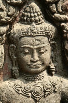 Ancient carving in Angkor Wat, Cambodia