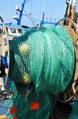 Filet de pêche sur chalutier, Bretagne