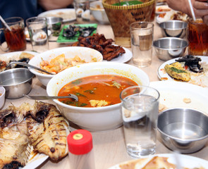 messy food on restaurant table