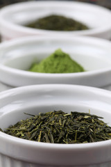 Fototapeta na wymiar Kolekcja Tea - bancha i Herbata zielona Sencha i proszek matcha