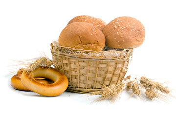 Fresh bread with ears of wheat
