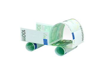 Pickup truck made of euro banknotes
