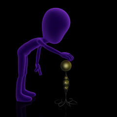 Figur mit einer goldenen Kugel