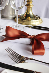dinner table set for dinner in a restaurant