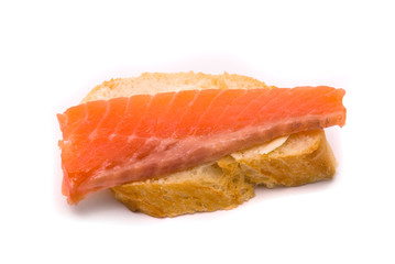 Sandwich with red fish on a white background
