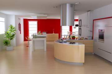 3d render modern kitchen