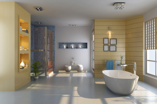 3d render interior of modern bathroom