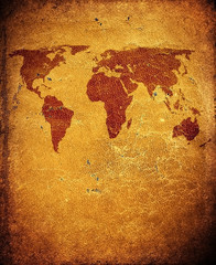 world map on grunge leather background