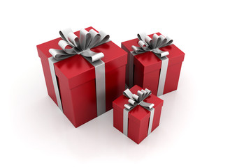 three big red gift boxes