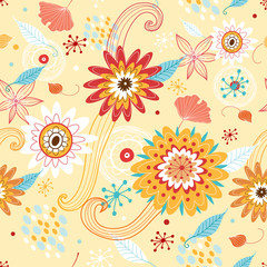 Fototapeta na wymiar Flower seamless pattern with autumn colors