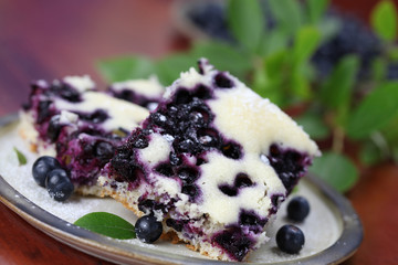 Blueberry sponge cake. Shallow DOF