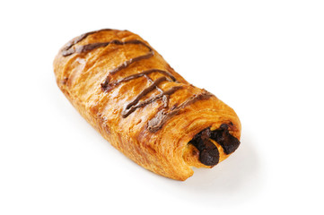 Breakfast concept - croissant and tea isolated on white