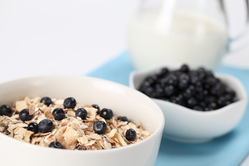 Granola with blueberries. Shallow DOF