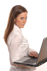 woman with a laptop and long hair