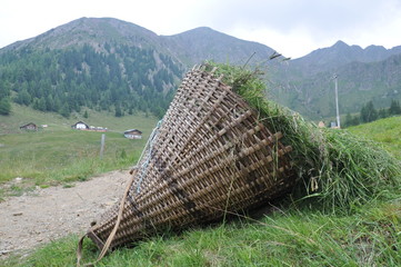 Kiepe mit Heu auf der Alm