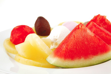 plate of fruits and icecream