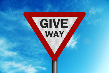 Photo realistic ' give way' sign, against a bright blue sky