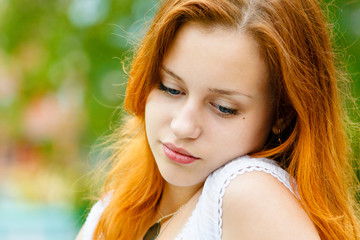Fototapeta premium Portrait of beautiful sad young woman