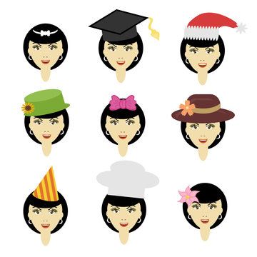 girl in different headdresses