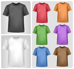 Black and colored t- shirts. Photo-realistic vector.