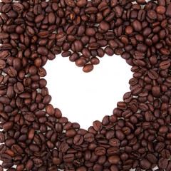 heart frame made from coffee beans