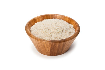 White rice on wooden bowl