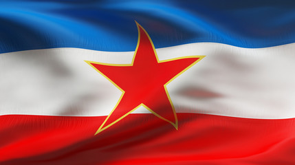 Creased Yugoslavia satin flag in wind with seams and wrinkle