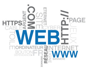 internet, texte et mots clef sur le thème du web