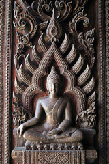 Obraz premium Wood Buddha Door, Thailand