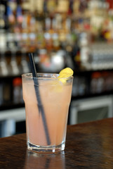 Pink Exo Limonade with grapefruitjuice in a longdrink glass.